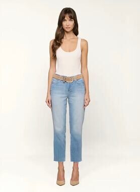 L'AGENCE Sada Cropped Slim Leg Jeans Size 24 Pacific Blue High Rise Raw Hem